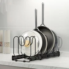 Pots and Pans Organizer Under Cabinet - Expandable Pot Lid Holder with 12 Adj...