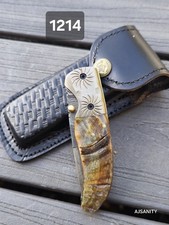 Damascus handmade Camping Folding Pocket knife Camping Hunting Knife Case