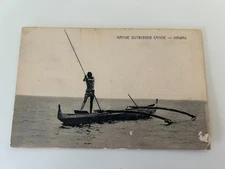Native Outrigger Canoe Scene in Hawaii HI Postcard