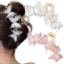 2Pcs Butterfly Hair Claw Clips, Cute Hair Clips with Pearl Rhinestone Design, La