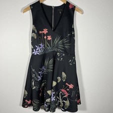 Ted Baker London 3 US 8 Black Floral Sleeveless V-neck Fit & Flare Dress