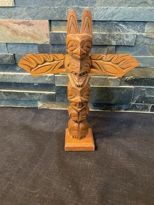 Vintage Alaskan Hand Carved Totem Pole Northwest Coast Native Thunderbird 11”