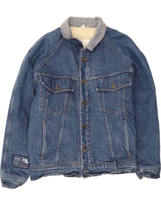 VINTAGE Herren Sherpa Jeansjacke IT 50 Large Blau AC01