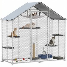 Walk-in Catio Outdoor Cat Enclosure with Waterproof Cover  Hammock