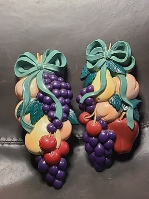 Vtg 1995 Home Interior Wall Hanging Fruit Cluster Apple Grape Cherry USA