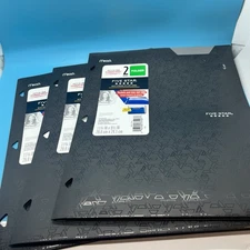 3 Pack Mead Five Star Plastic Stay-Put Tab 2 Pocket Folders Black School