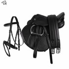 QHP Sattel mit Zubehör und Trensenzaum für Holzpferd Shetty Pony schwarz