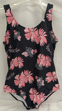 Pink Floral One Piece Swimsuit Crisscross Back Black Pink Size L SJ