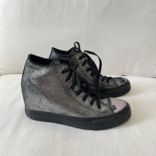 Converse Chuck Taylor All Star Hidden Heel Wedge Silver Black Sparkle Womens 7