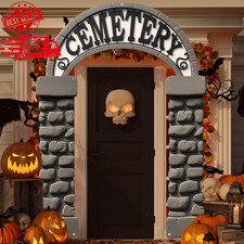 3Pcs Halloween Cemetery Archway Door Decorations Halloween Graveyard Porch Ba...