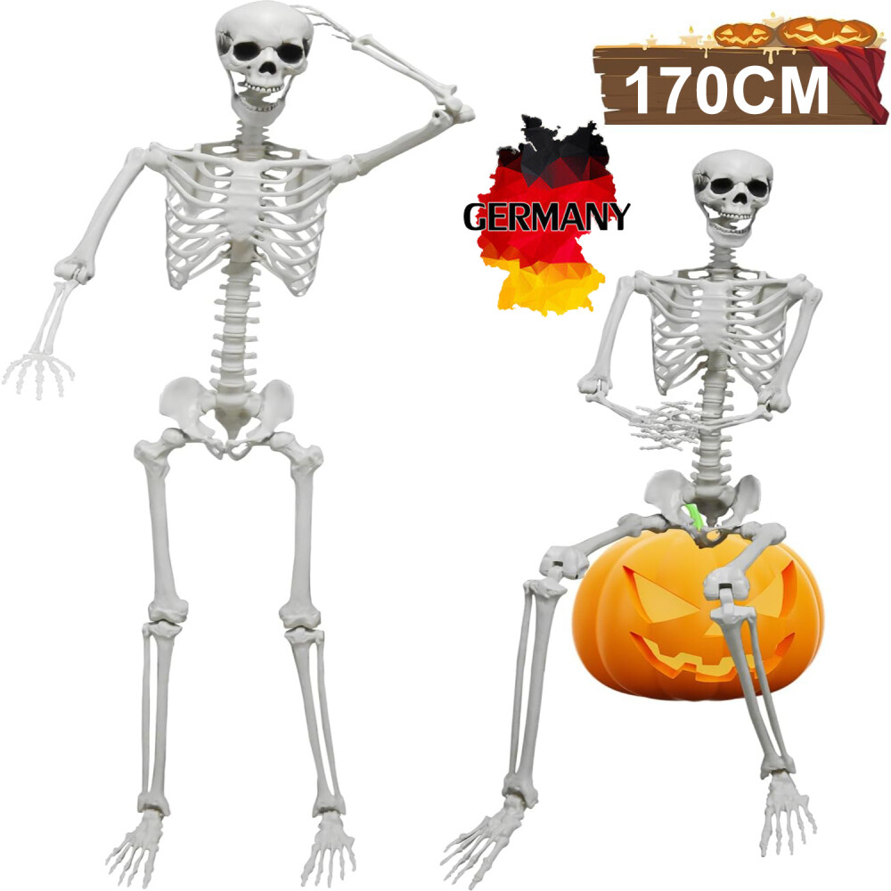 Halloween Bewegliches Skelett Ganzkörper Lebensgroßes Skelett 170cm Beweglich DE