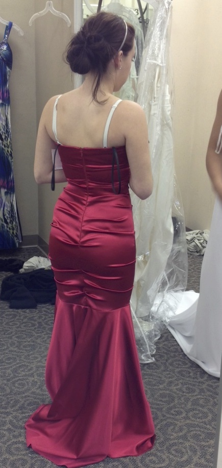 david's bridal prom dresses red David's Bridal Apple Red Long Satin Dress W/ Pleating F15142 Women's Size 4 NWT