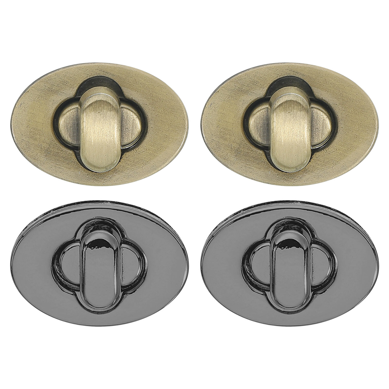 4Set Oval Turn Lock Clasp Kit (23x17mm, Metallic Black, Bronze)
