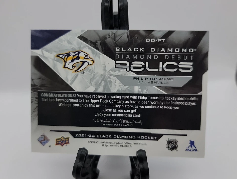 2021-22 PHILIP TOMASINO UPPER DECK BLACK DIAMOND DIAMOND DEBUT RELICS PREDATORS! - Image 2 of 2