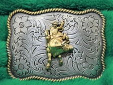 NOCONA Buckle Western Rodeo Bull Rider 3.9 x 2.9 inch Gold Tone