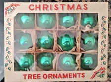 Vintage Glass Christmas Green 2 1/2" Ball Box of 12 with 1 damaged See Note
