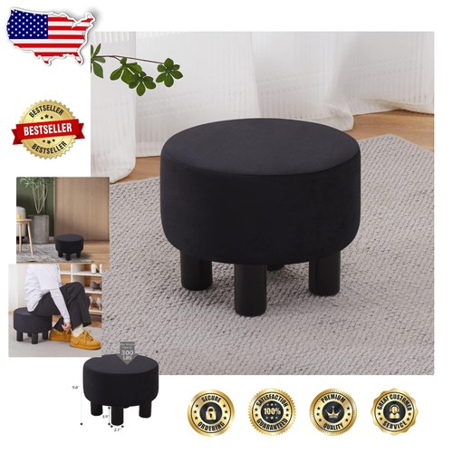 Modern Round Velvet Ottoman Stool with Sturdy Base - Soft Comfort for Any Space