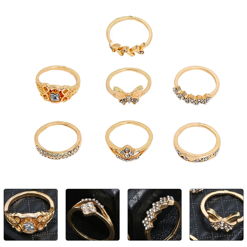 7pcs Alloy Metal Wedding Band Rings for Women’s Fashion Jewelry-image