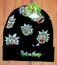MENS RICK AND MORTY BLACK BEANIE HAT CAP ONE SIZE