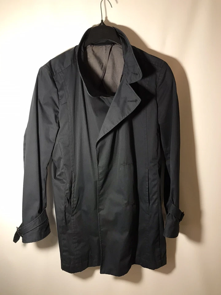 Gabardina para hombre Reiss London XL corte ajustado cremallera asimétrica azul marino oscuro Foto 2 de 4
