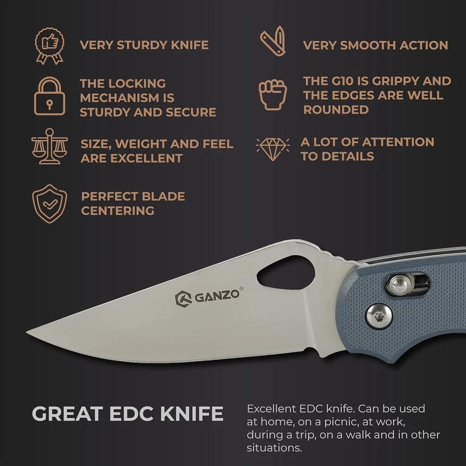 Ganzo G729-GY Folding Pocket Knife 440C Stainless Steel Blade G10 Anti-Slip Hand - Image 4 of 4