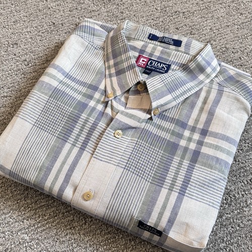 Chaps Ralph Lauren Shirt Men 2XLTall Plaid Nantucket Island Linen CRL - Picture 10 of 10