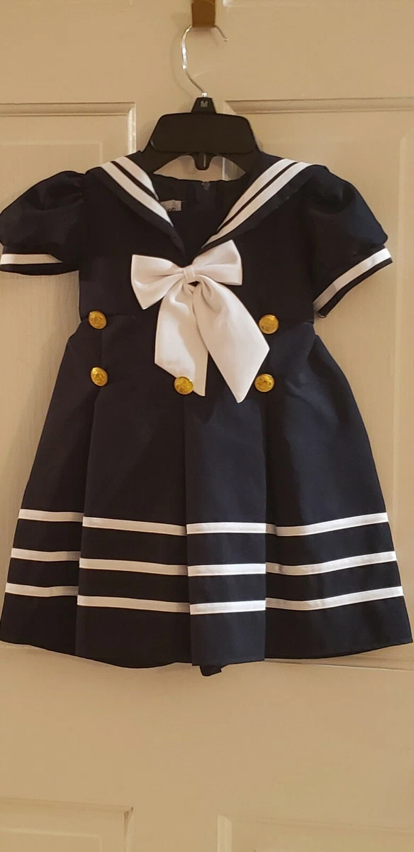 SAILOR DRESS NAUTICAL WITH HAT GIRLS TODDLER DRESS SIZE 2 eBay
