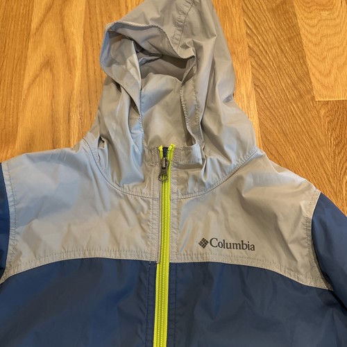 EUC Columbia Light Weight Windbreaker Jacket Shell Boys Sz 8 Blue Gray Hooded - Picture 2 of 8