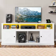 TV Stand Console for 32 to 80 in TVs with Power Outlets LED Lights Open Shelves