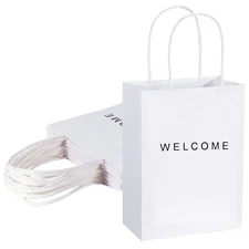 Welcome Gift Bags 50 Pack 5.9 x 3.1 x 8.3'' White Paper Bags with Handles Whi...