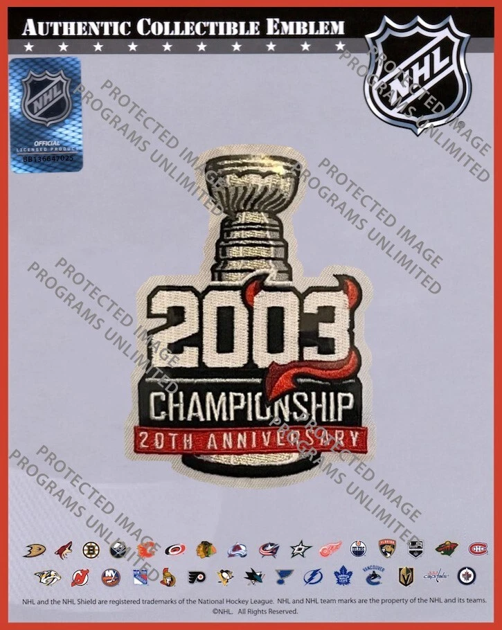 NEW JERSEY DEVILS PATCH NHL STANLEY CUP FINAL 2003 CHAMPIONSHIP 20TH ANNIVERSARY