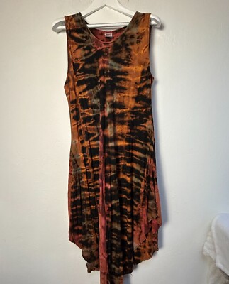 Three Cranes Gallery Sleeveless Tie-Dye Asymmetrical Midi Dress Orange/Black | eBay Three Cranes Gallery Sleeveless Tie-Dye Asymmetrical Midi Dress Orange/Black | eBay