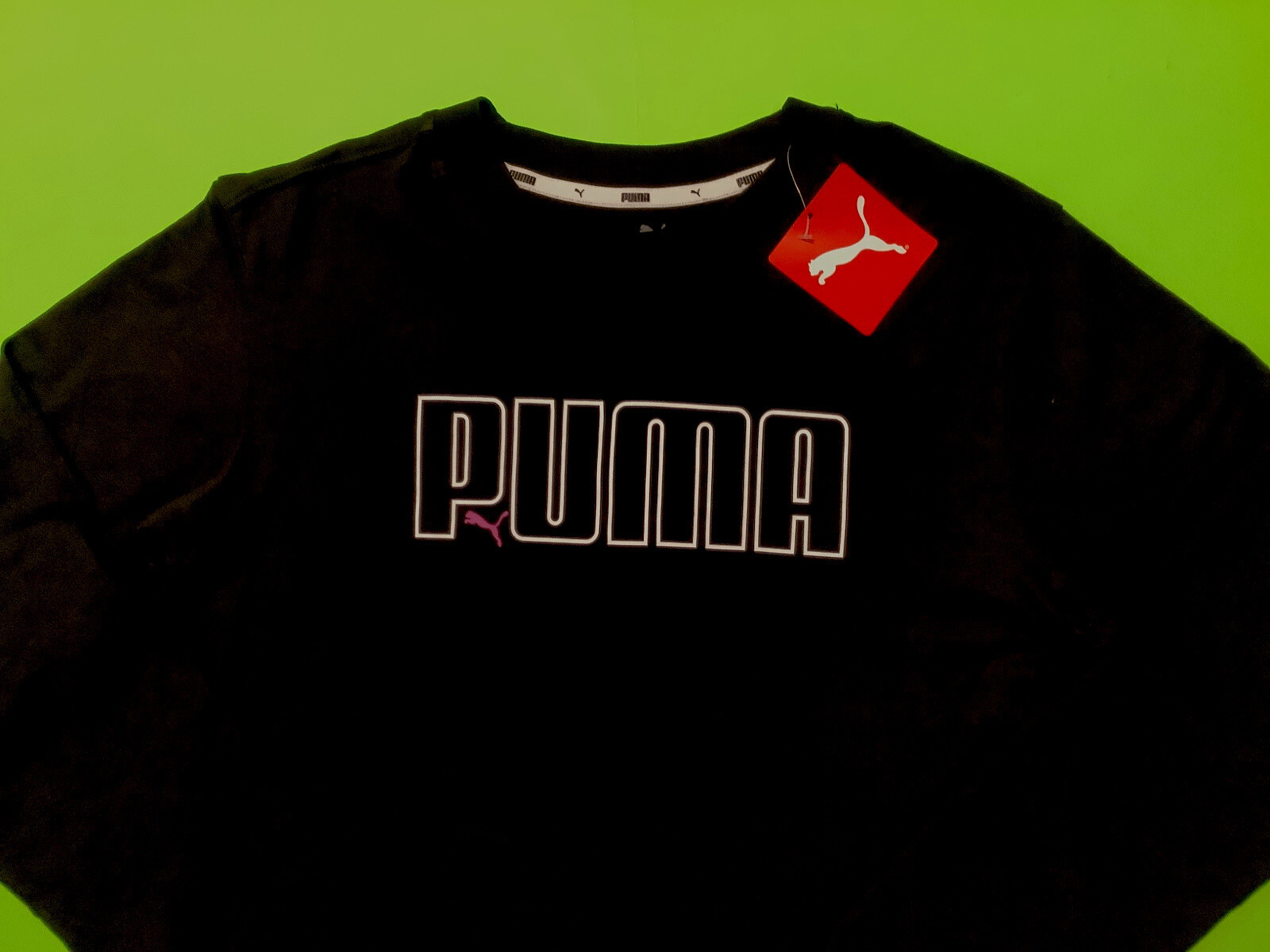 New PUMA Women’s Long Sleeve T-Shirt Size MEDIUM Black w/White, Pink 100% Cotton thumbnail 4