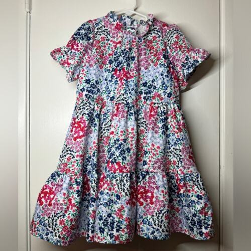 Janie & Jack Floral White Pink Blur Tiered Ruffle A Line Mock Neck Dress Girls 7