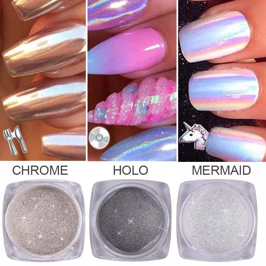 15μm UNICORN POWDER Holographic Mirror Effect Powder Nail Art Pigment 6  COLOURS