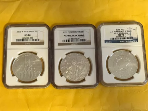 3 total Commemorative Proof and Unc Silver Dollar NGC MS70 & PF70 UCAM