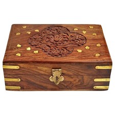 Wooden Jewellery Box for Women Jewel Organizer Hand Carved Wedding Gift Item 7''