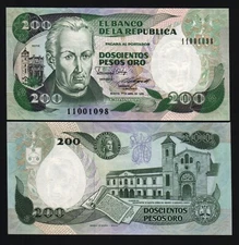 Colombia 200 PESOS P-429 1989 Bogota Observatory UNC World Currency Money NOTE