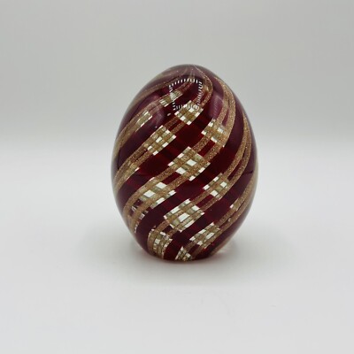 MURANO FERRO & LAZZARINI RED ANS GOLD AVENTURINE SWIRL GLASS EGG PAPERWEIGHT