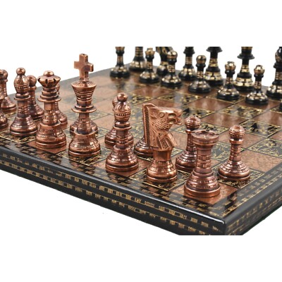 12 ''Messing Metall Luxus Schachfiguren & Brett Set-Französisch Staunton - Kupfer