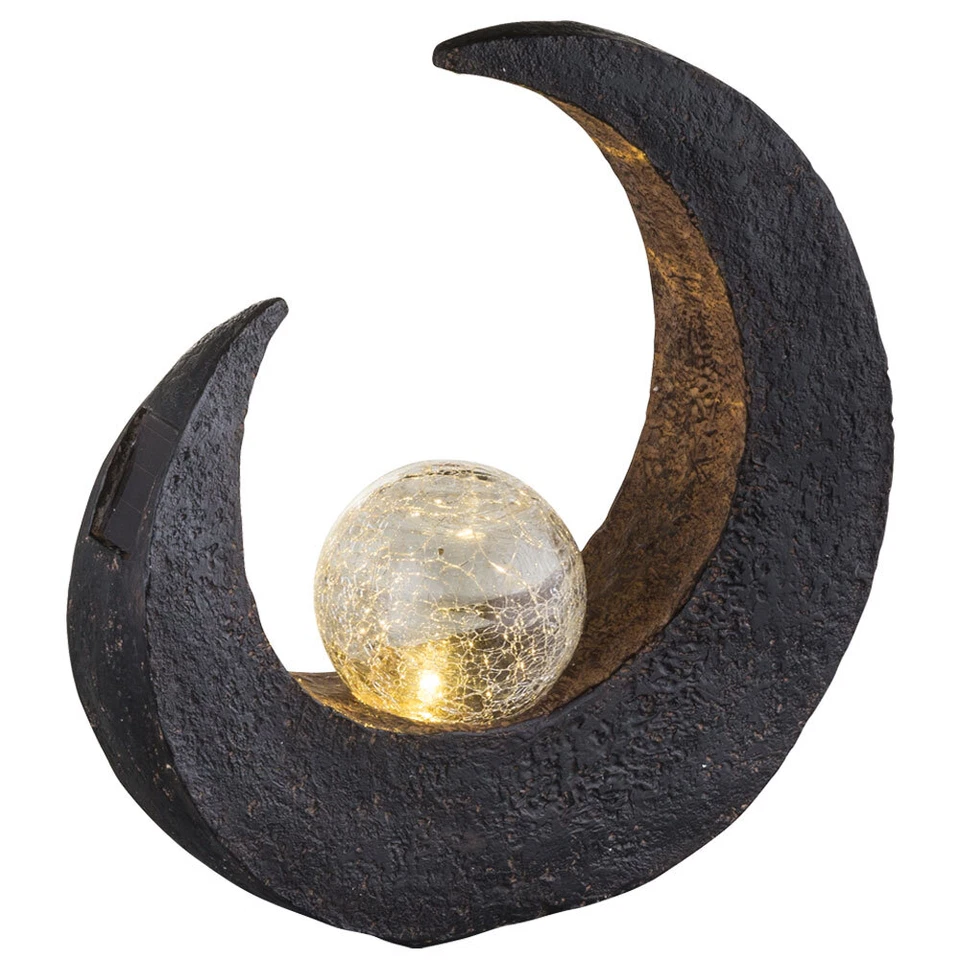LED Mond Sichel Solar Leuchte Glas Kugel Garten Außen Steh Lampe braun schwarz - Bild 2 von 4