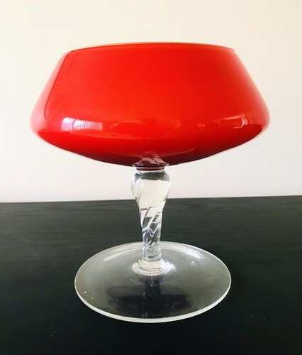 VINTAGE RED ART GLASS CASED VASE BOWL COMPOTE MID CENTURY ITALY - Picture 7 of 12