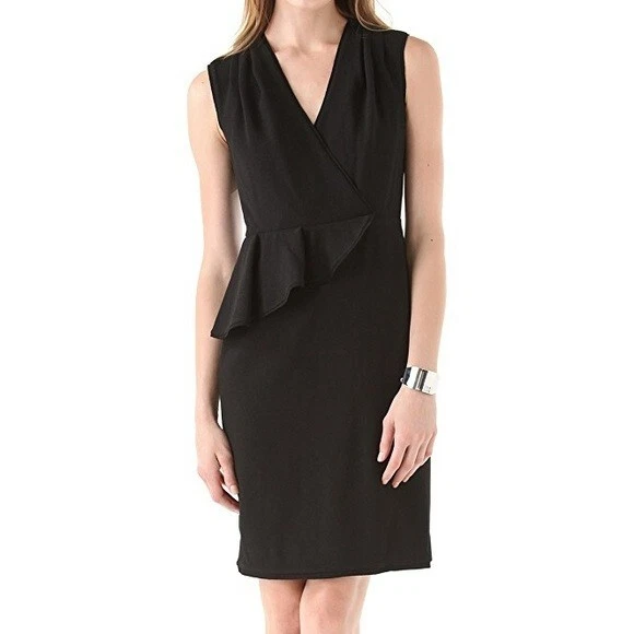 Abito Tory Burch LBD "Brooklyn" Peplum senza maniche scollo a V nero in crepe 2