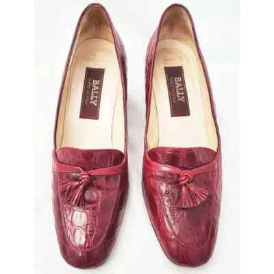 Vintage BALLY Rockabilly Red Wine Patent Leather Brown Crocodile Loafers Size 9. s-l400.jpg main image 4