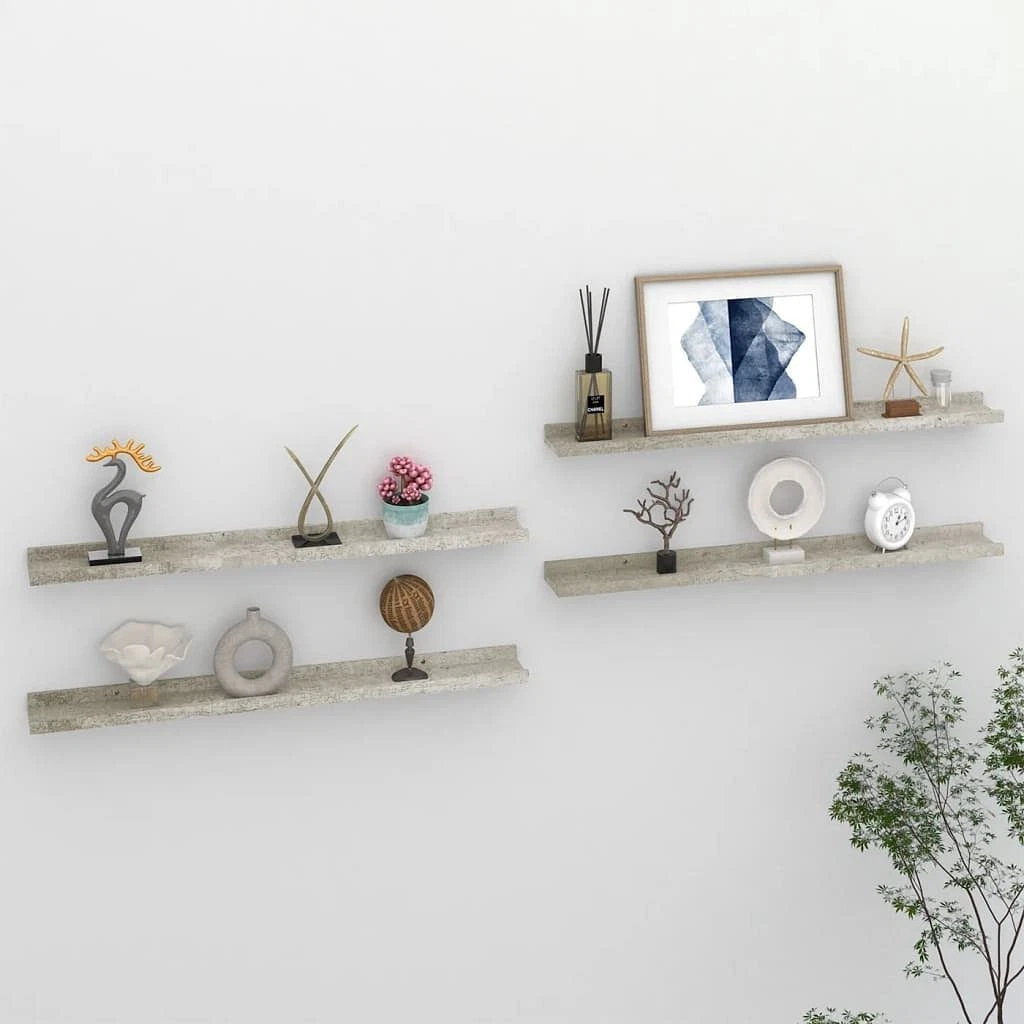 Wall Shelf Set of 4 Concrete Gray MDF 31.5 x 3.5 x 1.2 in