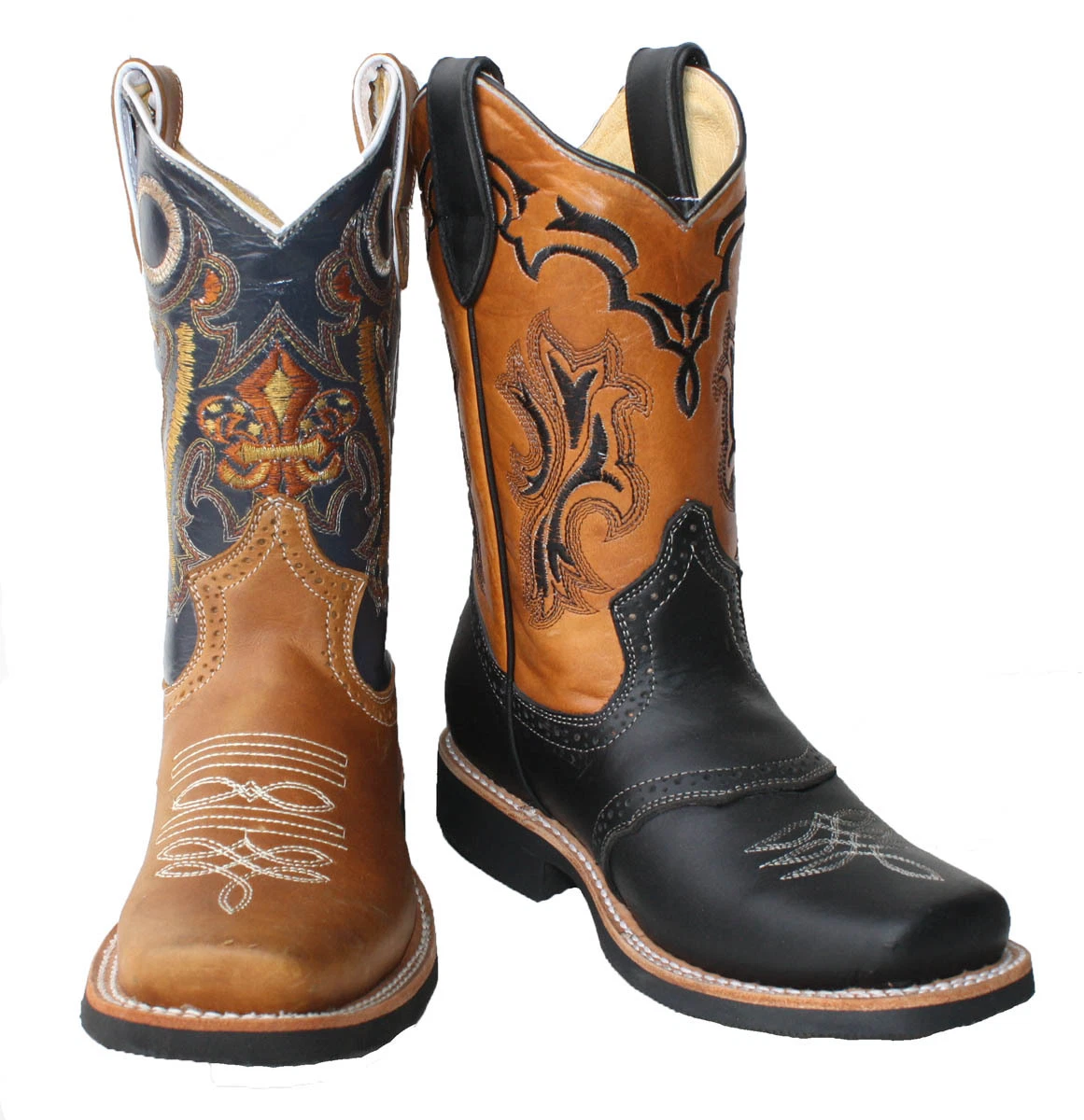 Children youth sizes cowboy boots leather square toe rodeo boys