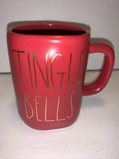 Rae Dunn Magenta 'Jingle Bells' Matte Red Gold Mug Cup Christmas Pottery New