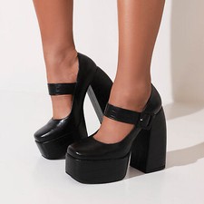 Women's Shoes Super High Heels Girl Platform Ankle Straps Round Toe Pumps Party