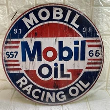 Vintage Look Mobil Motor Oil Racing Oil Sign Round Aluminum Sign Man Cave New