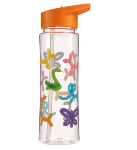 BALLOON ANIMALS 500ML PLASTIC WATER SPORTS DRINKS LUNCH BOTTLE WITH STRAW PUK - Picture 1 of 3
